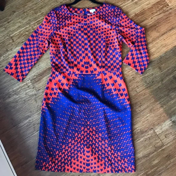 Cremieux - Orange & Blue Houndstooth Pattern Dress - Picture 1 of 5